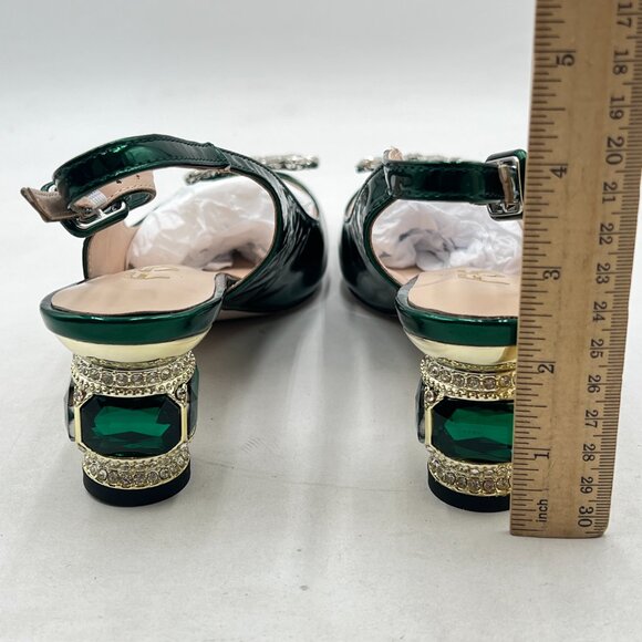 FSJ Green Crystal Square Buckle Pointed Toe Slingback Pumps Rhinestone Sandals - Picture 5 of 8